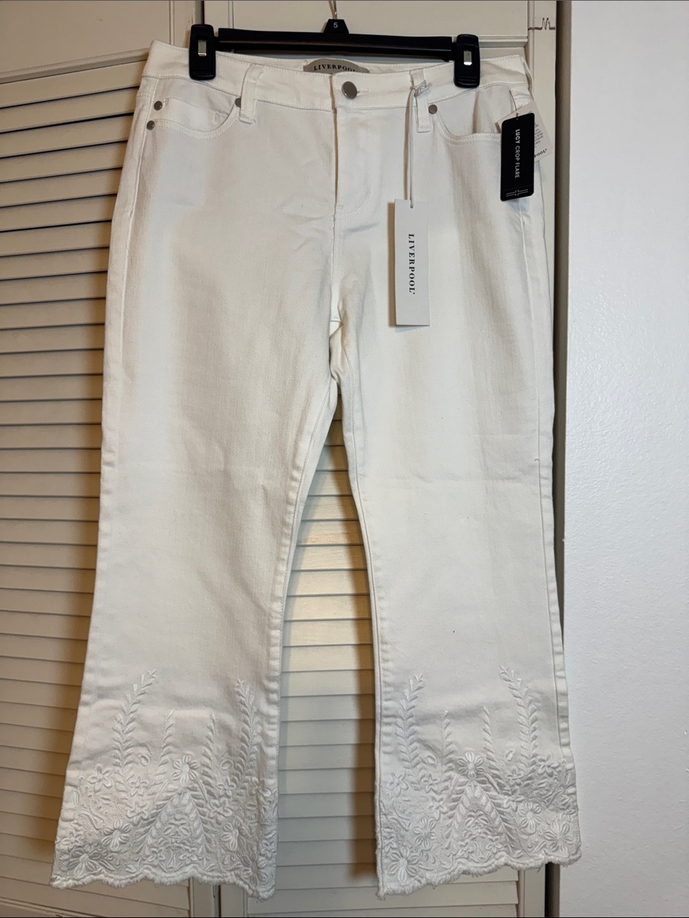 Liverpool White Flare Jeans with Embroidered Scalloped Hem